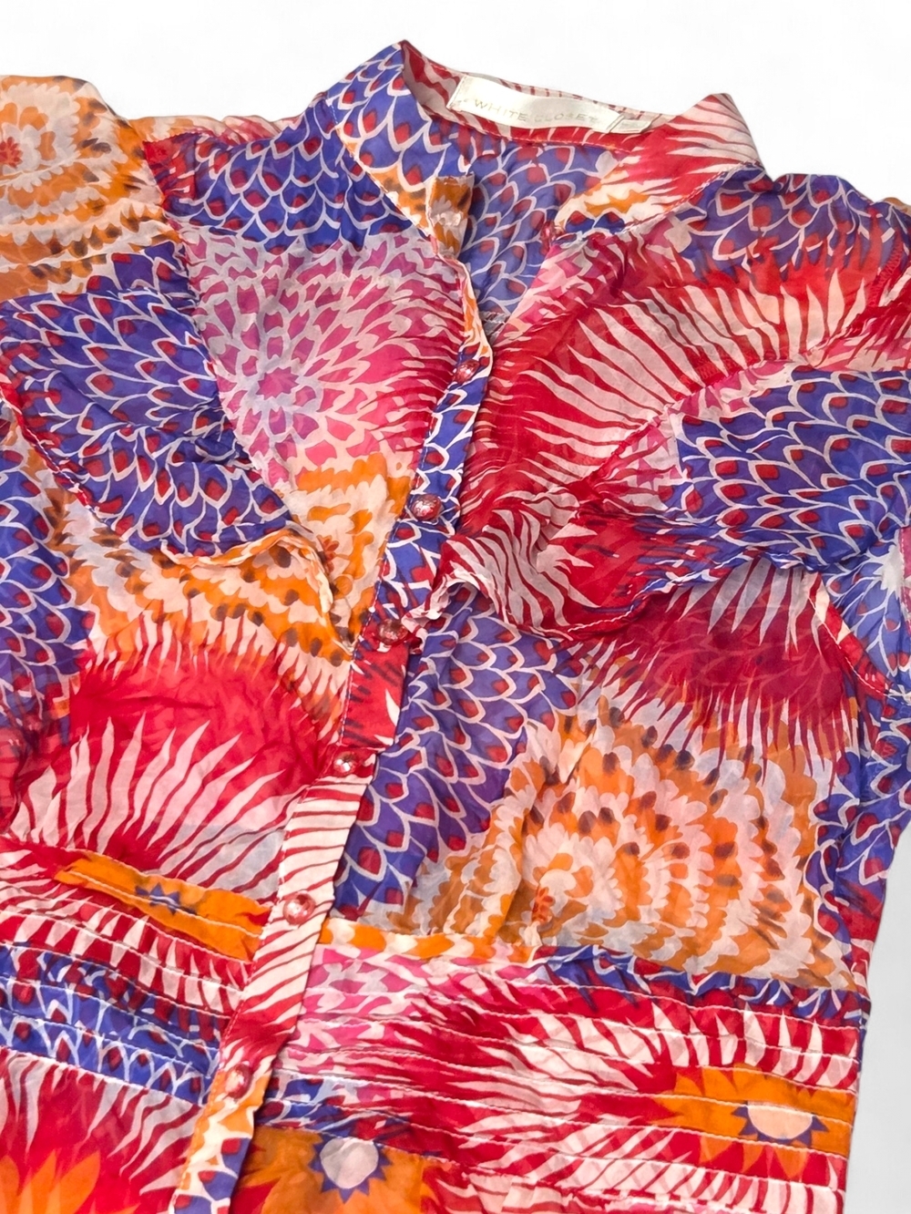 White Closet Silk Cotton Blend Ruffle Peplum Blouse Vibrant Floral Print Medium - Picture 4 of 10